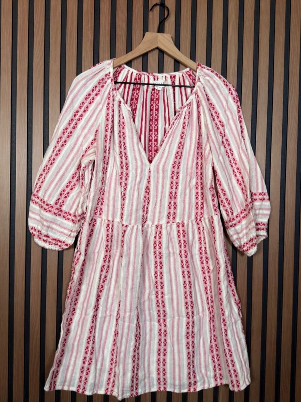 Velvet by Graham Spencer Dress Medium Womens Pink White Long Sleeve Boho Peasant